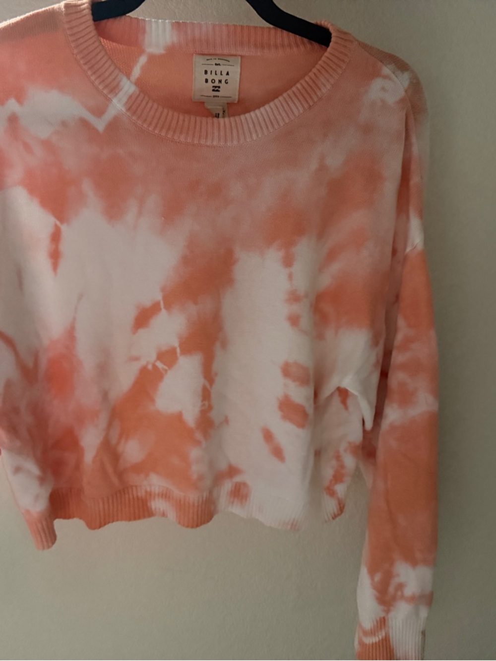 Billabong Peach and White Tie-Dye Crewneck Sweater